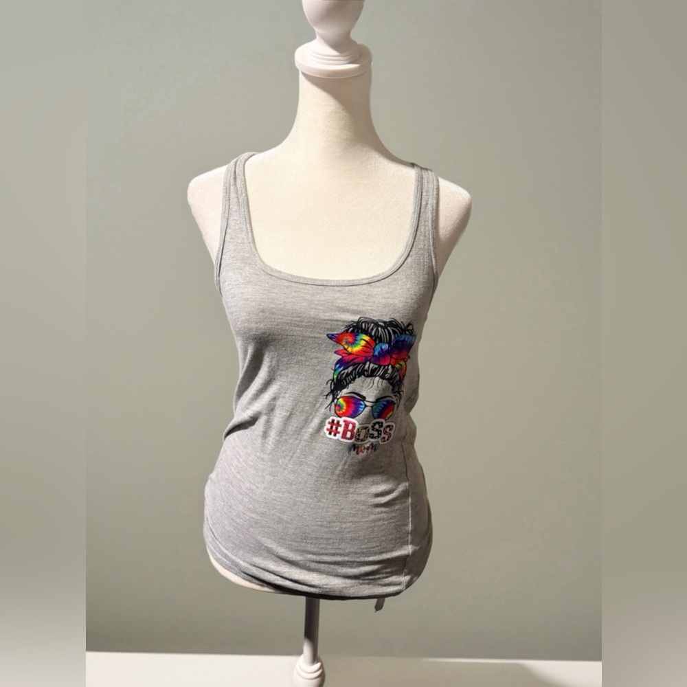 Handmade Sofra Gray #Boss Mom Graphic Tank Top